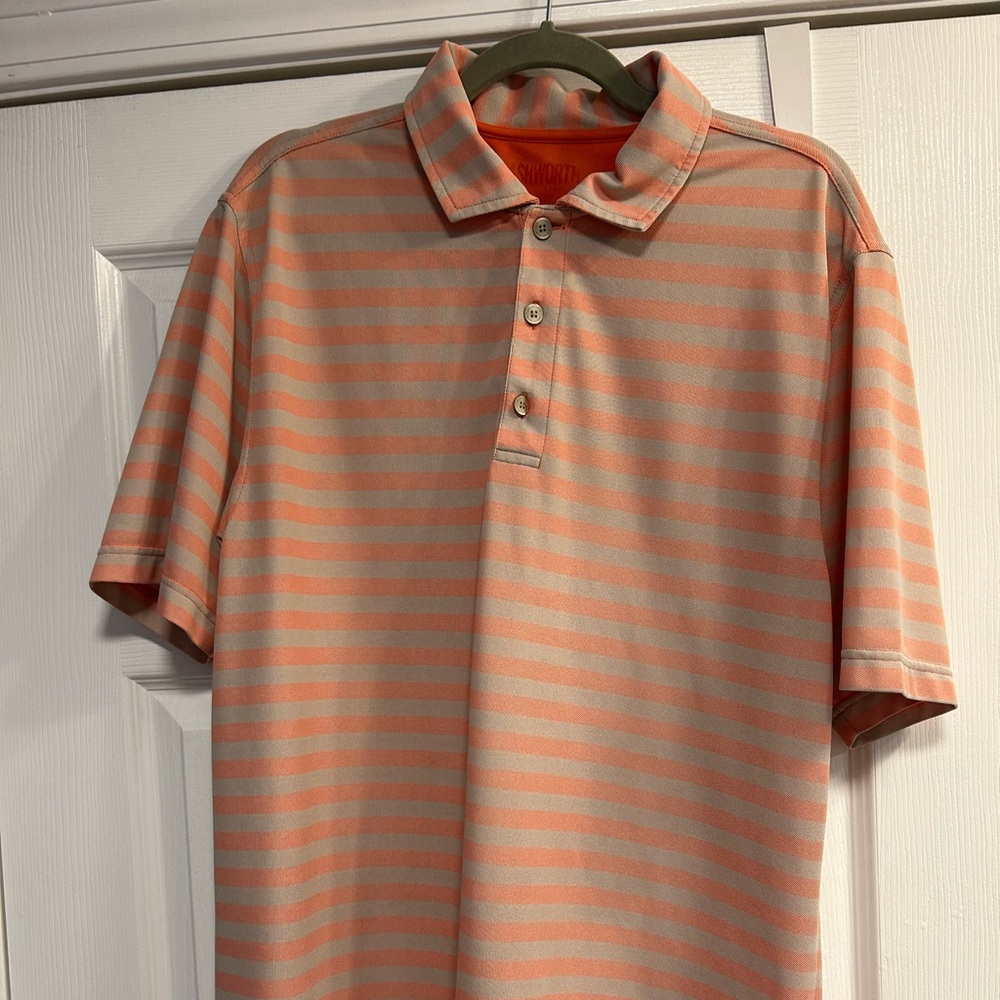 Ashworth Orange and Gray Striped Polo Shirt